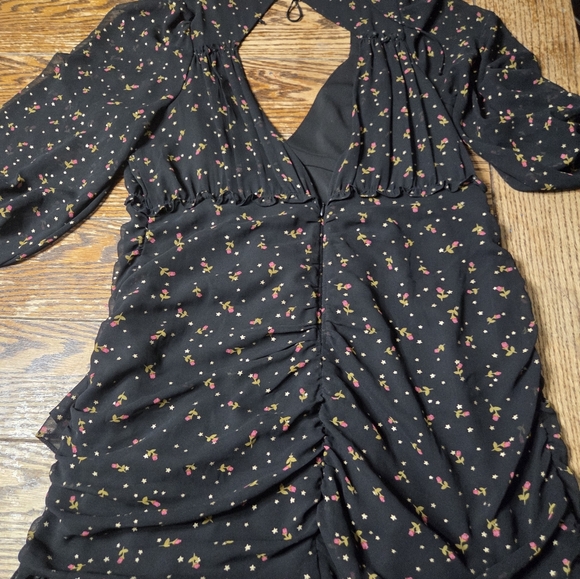 For Love and Lemons Julianna Mini Black Dress Backless Floral Blouse Size 1X - Picture 5 of 5